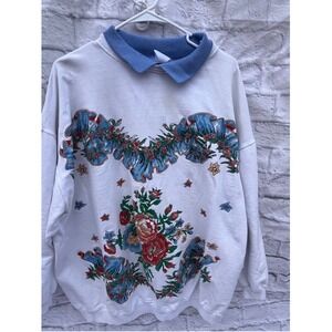 Vintage Retro Grandma's White‎ Floral Sweatshirt